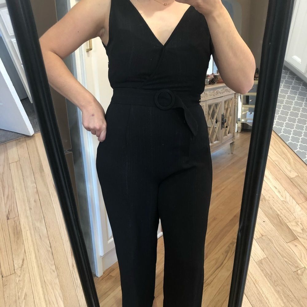 NWT Manosque from London Black  Jampsuite Culottes Size M Open Back V-neck